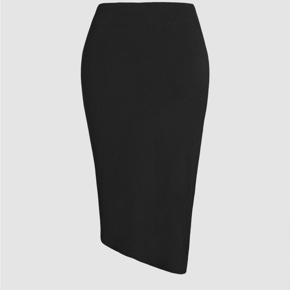Cider Rib Ruched Slit Midi Skirt - Picture 2 of 9